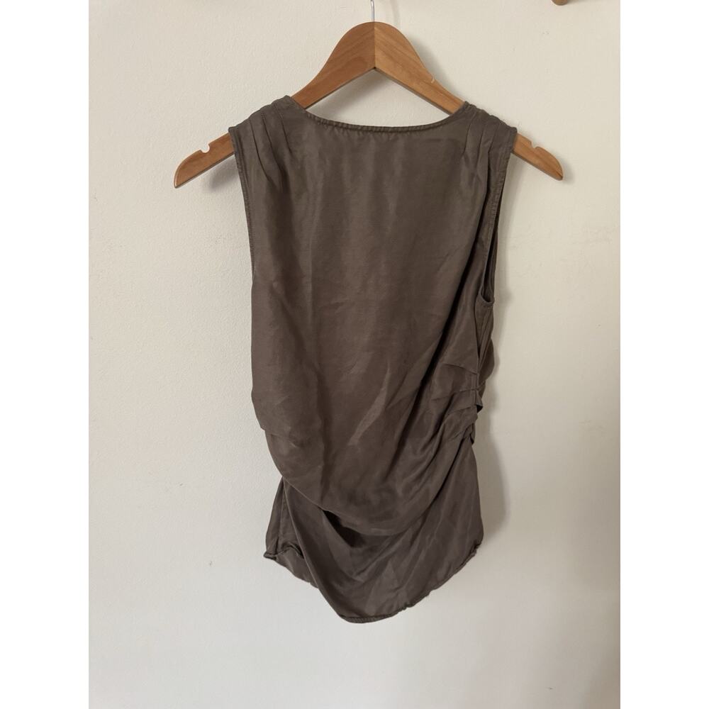 Camilla Olsen Womens Silk Ruched Taupe Brown Tank Size S Designer Luxe V Neck - Picture 2 of 6